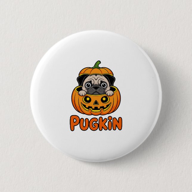 Halloween Pugkin, Pumpkin Pug Hund Knapp (Framsida)
