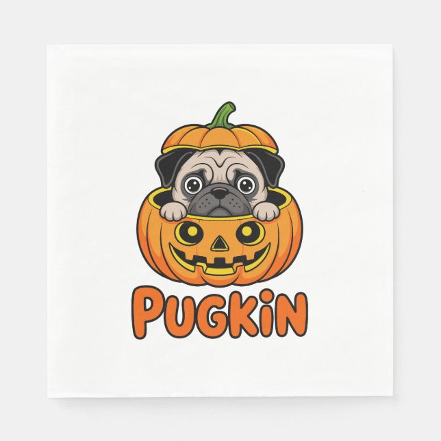 Halloween Pugkin, Pumpkin Pug Hund Pappersservett (Framsidan)