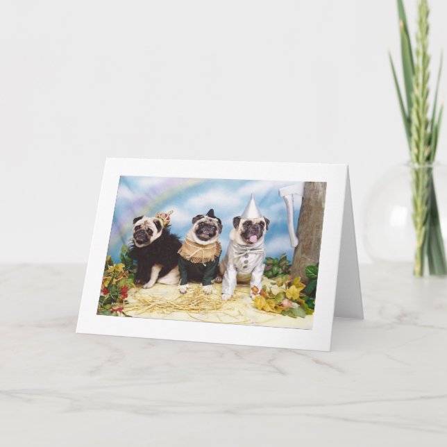 Halloween Pugs Lejon Fågelskrämma Tinman Kort (Framsida)