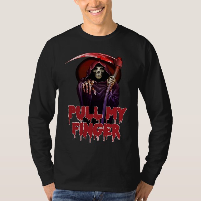 Halloween Pull My Finger Grim Reaper Death Party T Shirt (Framsida)