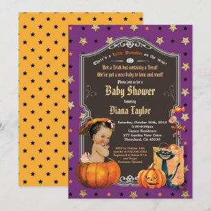 Halloween-pumkin flicka dusch lila guld inbjudningar