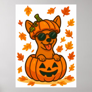 Halloween-pumkin hund clipart PNG, söt valp i j Poster
