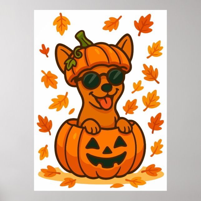Halloween-pumkin hund clipart PNG, söt valp i j Poster (Framsidan)