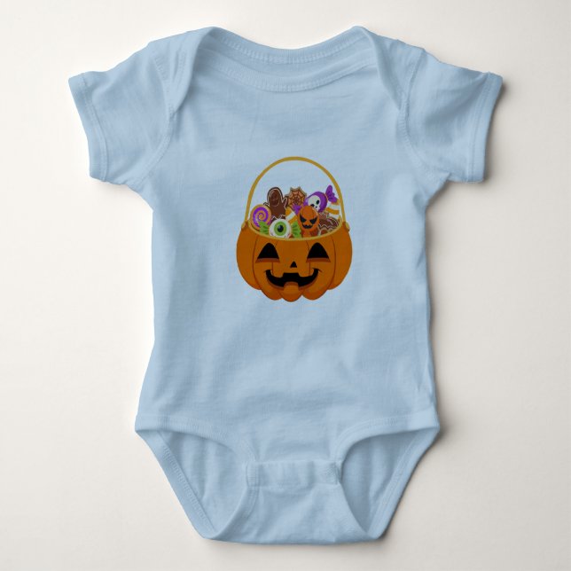 Halloween-pumkin Thmet Baby Bodykostym T Shirt (Framsida)