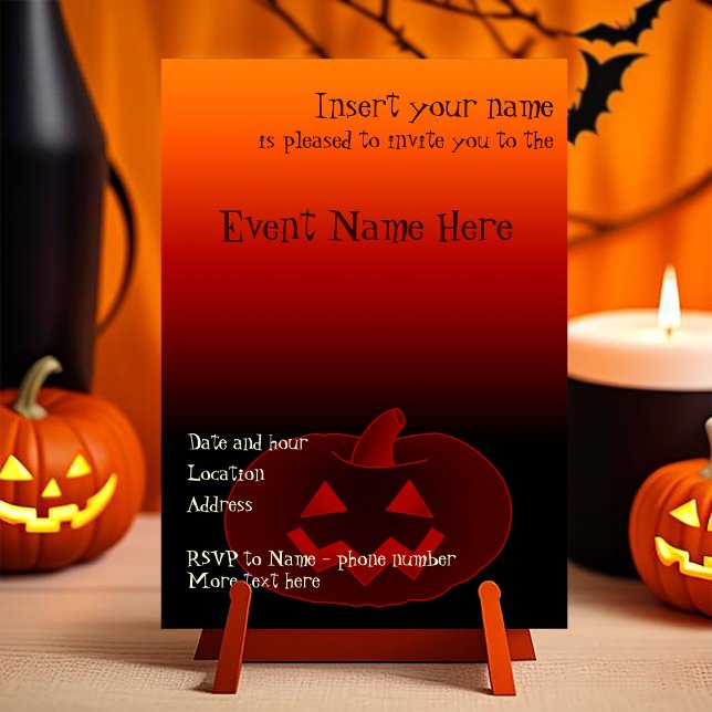 Halloween-pumpa 002 inbjudningar (Customizable invitation with the image of a scary smiling halloween carved pumpkin. )