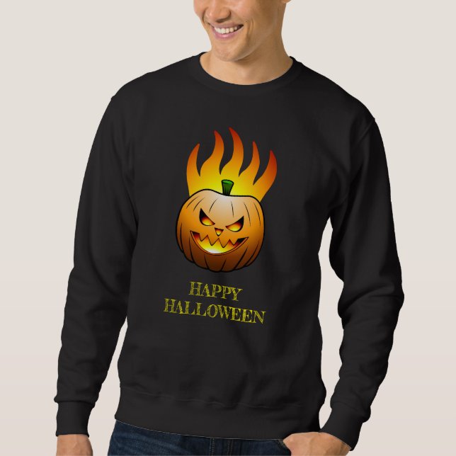 Halloween Pumpa Ansikte Lång Ärmad Tröja (Framsida)