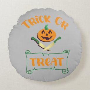 Halloween pumpa ansikte med trick eller treat och rund kudde