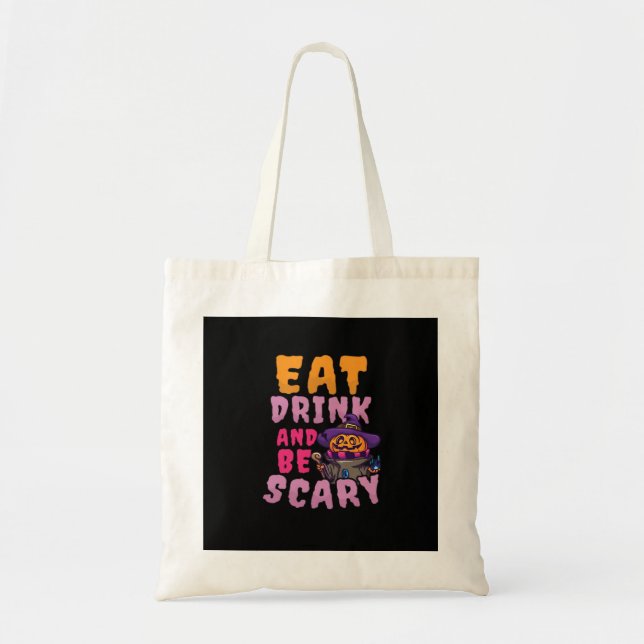 Halloween Pumpa Ät Drick Var Skräckinjagande Tygkasse (Framsidan)