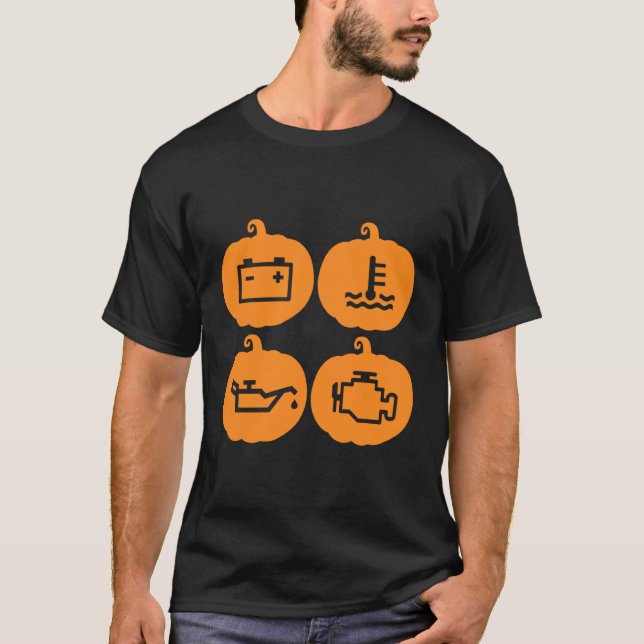 Halloween Pumpa Bil Mekniker Roligt Skämt Kontroll T Shirt (Framsida)
