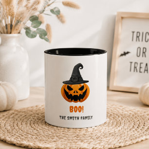 Halloween-pumpa “BOO!” – Personligt namn Två-Tonad Mugg