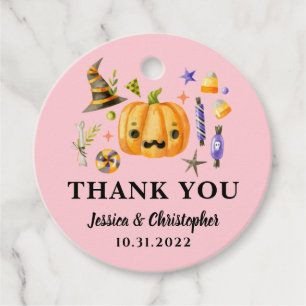 Halloween Pumpa Bröllop Rosa Tack Gåvor Etiketter