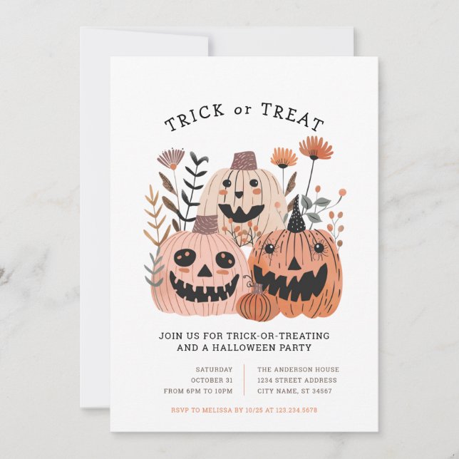 Halloween-pumpa bus eller godis-inbjudningar inbjudningar (Framsida)