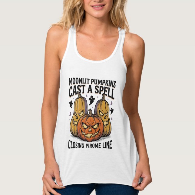 Halloween-pumpa Citat Månljust Jack O Lantern Eng Linne Med Racerback (Framsida)