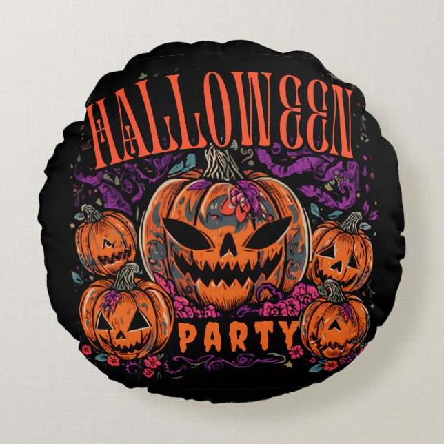 Halloween, Pumpa Coven Bloom, Gotisk Rund Kudde (Framsidan)