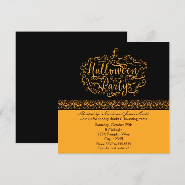 Halloween-pumpa Eleganta svarta orange inbjudninga Inbjudningar (Fram/baksida)