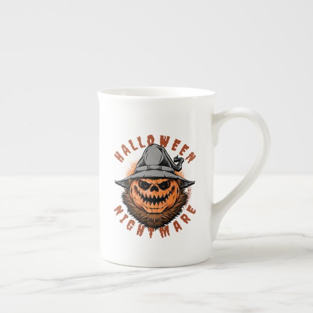 Halloween Pumpa Fågelskrämma Design Benporslin Mugg (Höger)