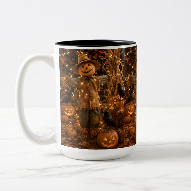 Halloween Pumpa Fågelskrämma Kaffemugg (Vänster)