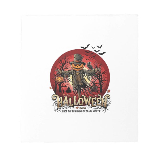 Halloween Pumpa Fågelskrämma Korp Fladdermöss_1 Anteckningsblock (Framsida)
