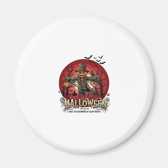 Halloween Pumpa Fågelskrämma Korp Fladdermöss_1 Magnet (Framsidan)