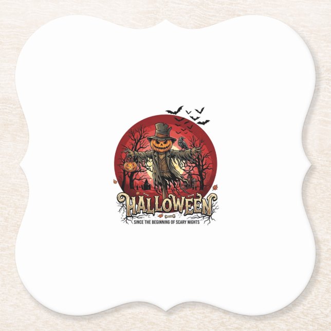 Halloween Pumpa Fågelskrämma Korp Fladdermöss_1 Underlägg Papper (Framsida)
