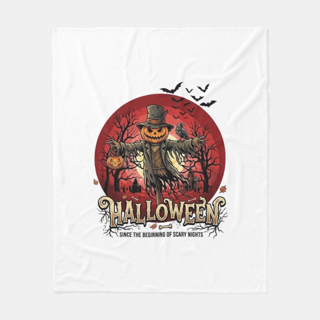 Halloween Pumpa Fågelskrämma Korpar Fladdermöss_1 Fleecefilt (Framsidan)