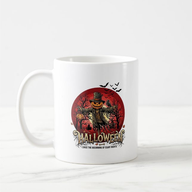 Halloween Pumpa Fågelskrämma Korpar Fladdermöss_1 Kaffemugg (Vänster)