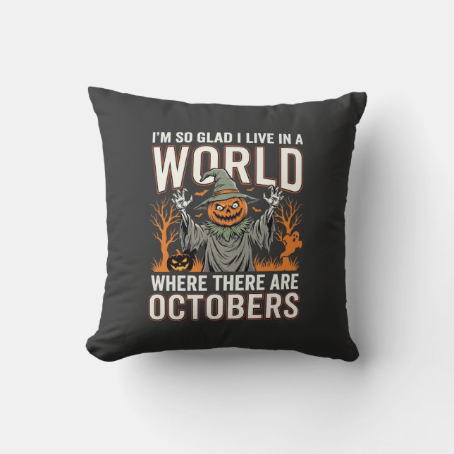 Halloween Pumpa Fågelskrämma Oktober Värld Vintage Kudde (Framsida)