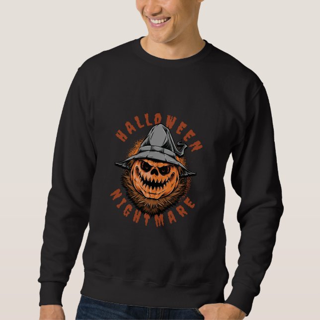 Halloween Pumpa Fågelskrämmande Design Lång Ärmad Tröja (Framsida)