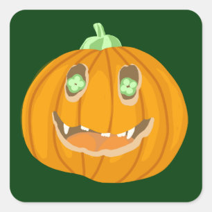 Halloween-pumpa, fantasifull och läskig fyrkantigt klistermärke