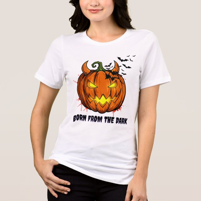 Halloween Pumpa & Fladdermöss T-Shirt - Mörkt Graf (Framsida)