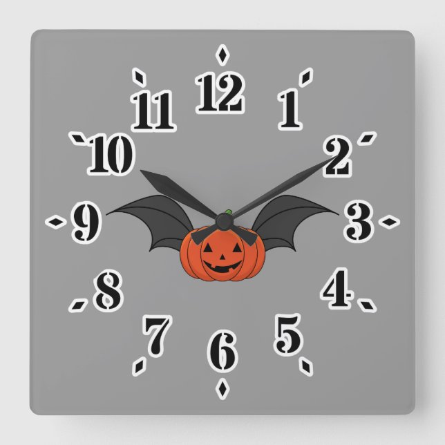 Halloween-pumpa fladdermus fyrkantig klocka (Framsida)