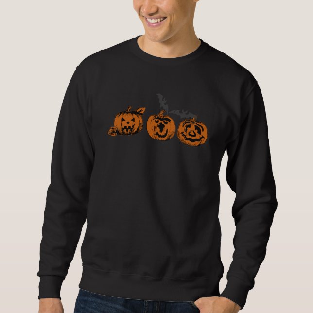 Halloween/pumpa/flagermus-sweatshirt Lång Ärmad Tröja (Framsida)