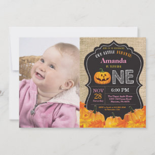 Halloween Pumpa Flicka 1:a Födelsedag Rosa Jute Inbjudningar