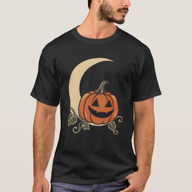 Halloween-pumpa halvmåne-illustration t shirt (Framsida)