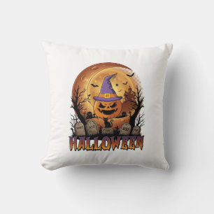 Halloween Pumpa Häxa Hatt Svart Katt Fullmåne_1 Kudde