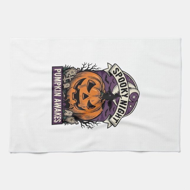 Halloween Pumpa Häxa Vintage Kuslig Natt Tröja Kökshandduk (Horisontell)