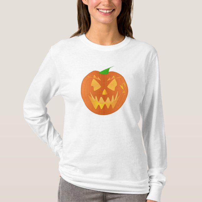 Halloween pumpa i vit tee shirt (Framsida)