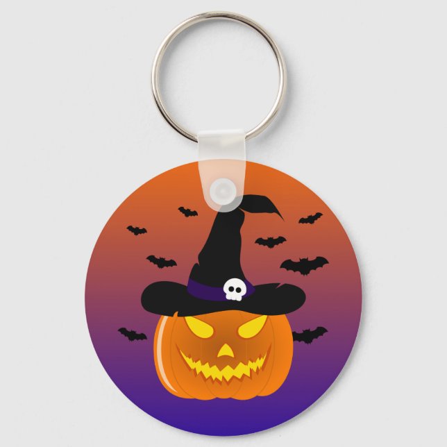 Halloween Pumpa Jack o' Lantern Häxhatt Nyckelring (Framsida)