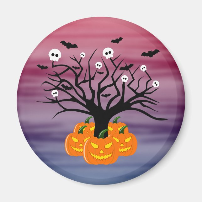 Halloween-pumpa Jack-o’-lykta Död Träd Magnet (Framsidan)
