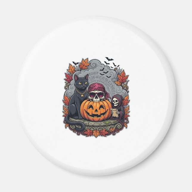 Halloween Pumpa Katt Dödskalle Grim Reaper Höst Lö Magnet (Framsidan)