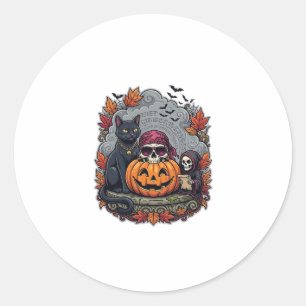 Halloween Pumpa Katt Döskalle Grim Reaper Höst Löv Runt Klistermärke
