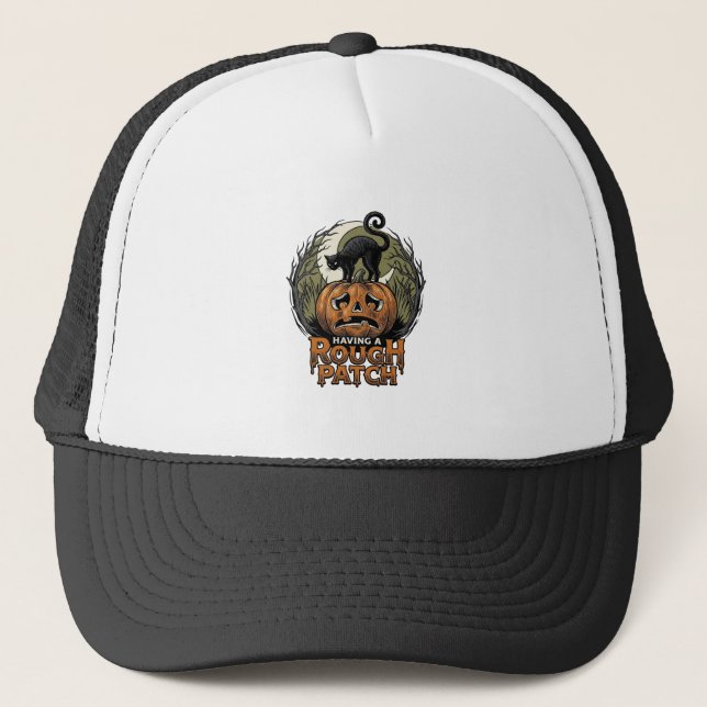 Halloween Pumpa Katt Grov Lapp Vintage Gravyr Keps (Framsida)