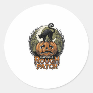 Halloween Pumpa Katt Grov Lapp Vintage Gravyr Runt Klistermärke