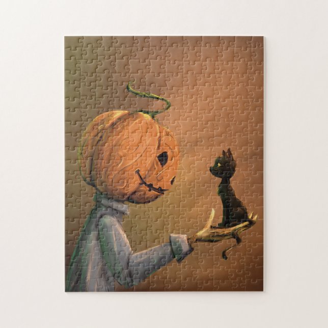 Halloween Pumpa Katt Pussel (Vertikal)