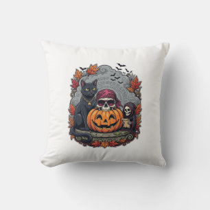 Halloween Pumpa Katt Skalle Döden Höst Löv Kudde