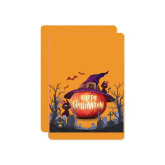 Halloween-pumpa, katter & häxhatt inbjudningar