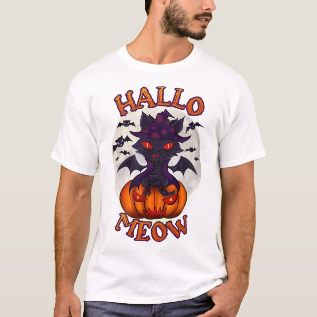 Halloween Pumpa Katteven T Shirt (Framsida)