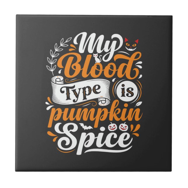 Halloween Pumpa Kryddblod Typ Retro Typografi Kakelplatta (Framsidan)