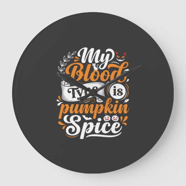 Halloween Pumpa Kryddblod Typografi Retro Stor Klocka (Framsida)