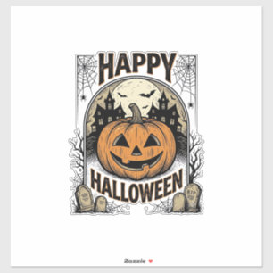 Halloween Pumpa Kyrkogård Vintage Kuslig Tee Art Klistermärken